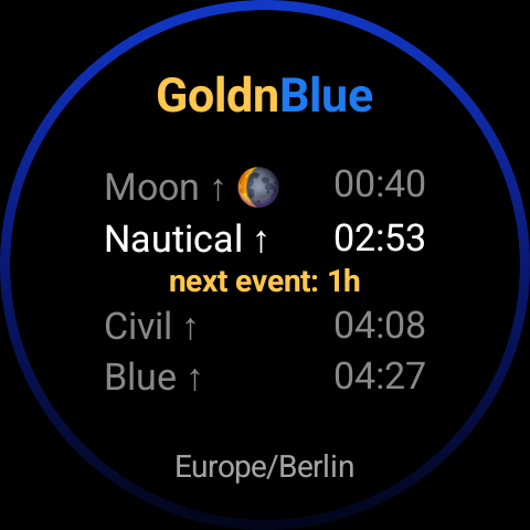 GoldnBlue tile face at night, deep uniform navy-blue ring